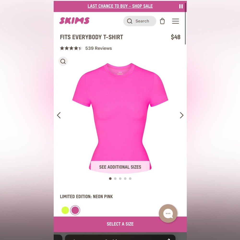 skims fits everybody neon pink short sleeve shirt